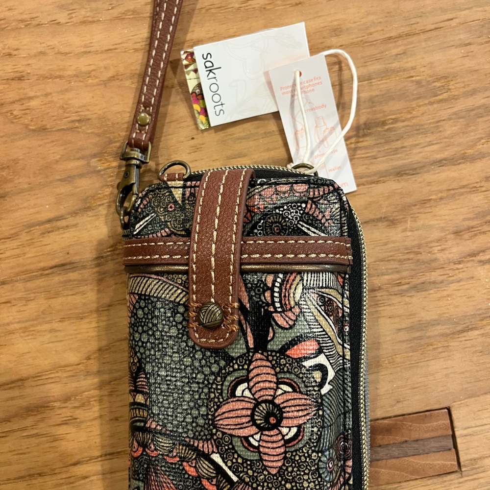 Sakroots Black and Brown Floral Wristlet